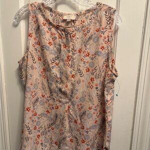 LOFT Sleeveless Floral Blouse in Orange and Pink